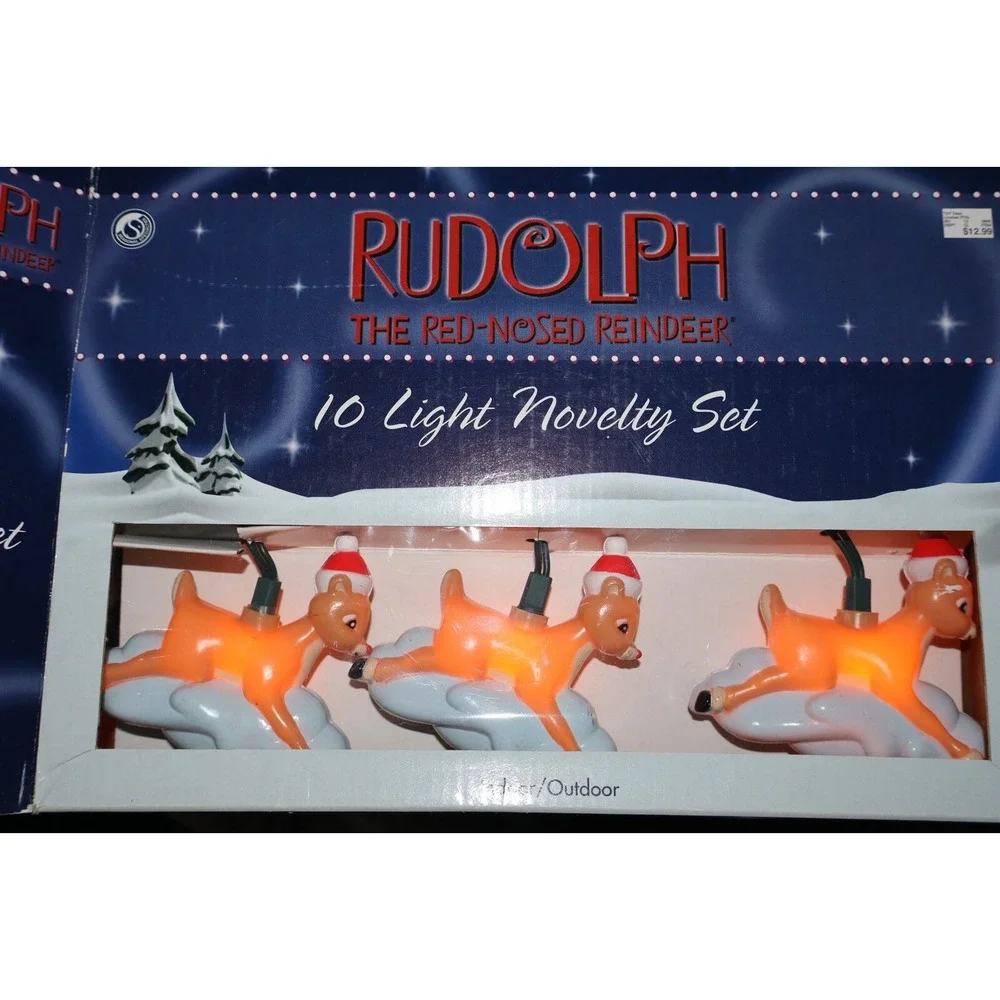 RUDOLPH REINDEER Shaped 10 Lights Holiday Christmas Novelty Set Box TESTED WORKS